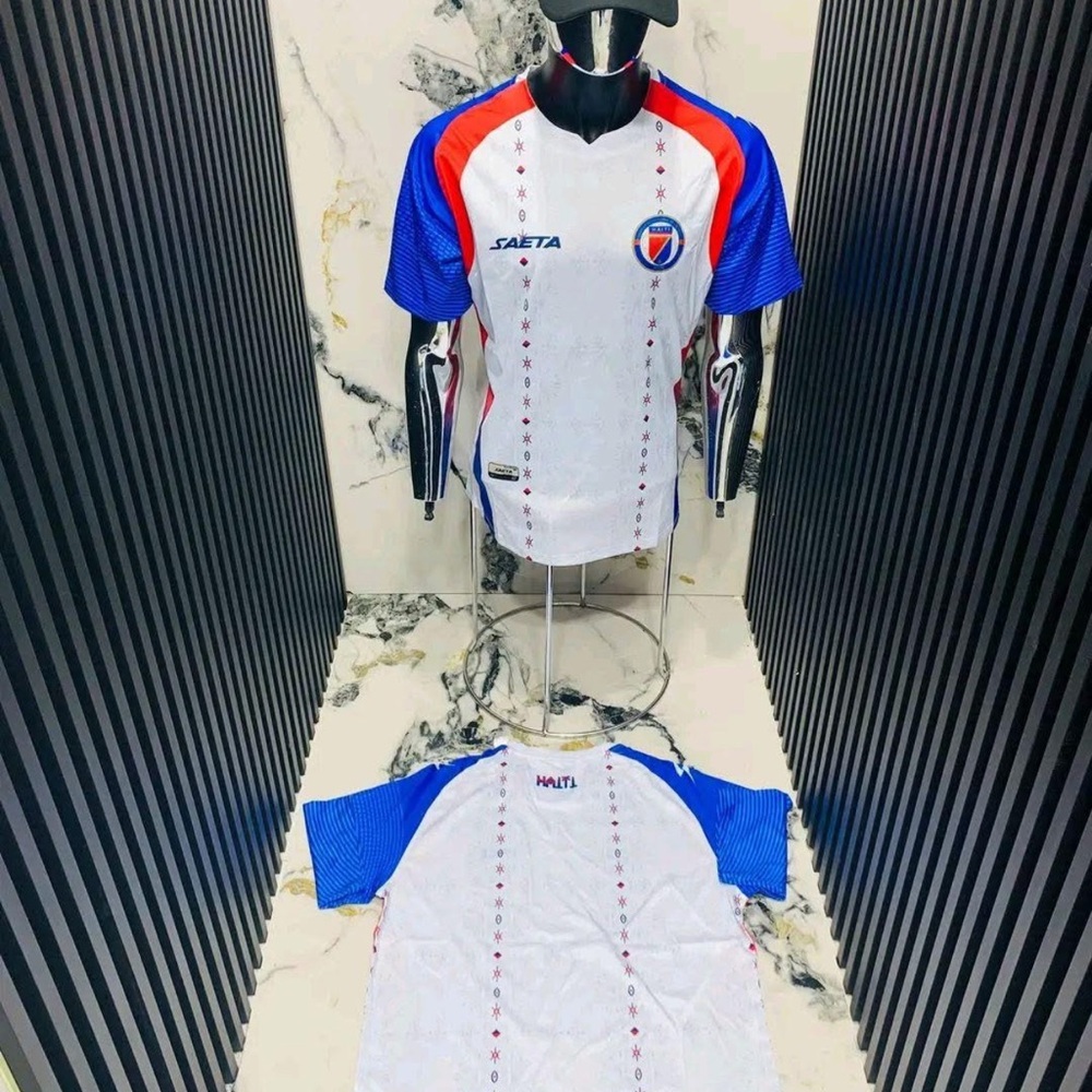 Men's White and Blue Short Sleeve Jersey